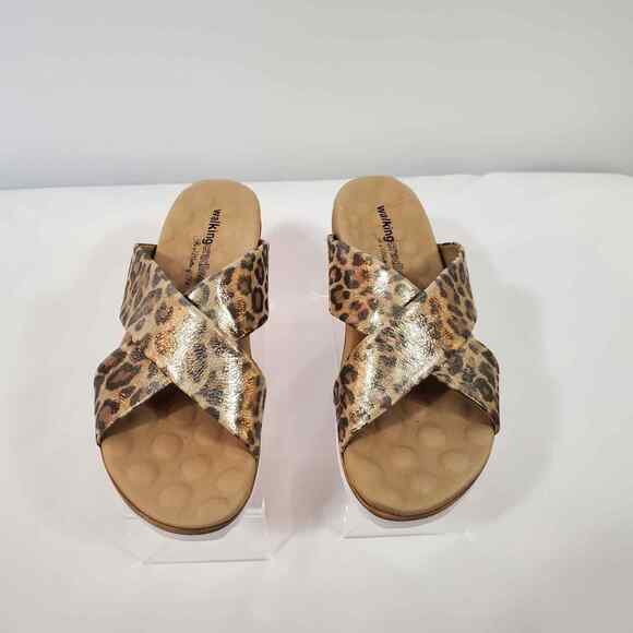 Walking Cradles Sandals Women's 8.5 Hudson Metallic Leopard Leather Slip On New - Picture 1 of 13
